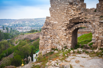 Fototapeta na wymiar Ruined entrance of ancient fortress Calamita
