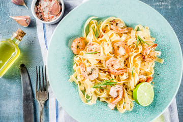 Pasta fettuccine with shrimp