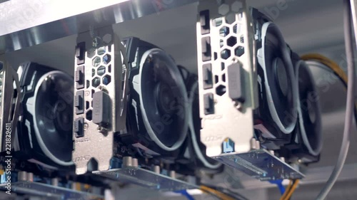 Video Cards Connected To The Com!   puter Bitcoin Mining Concept - 