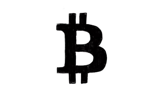 Hand drawn animation of bitcoin cryptocurrency sign. Currency sign animation