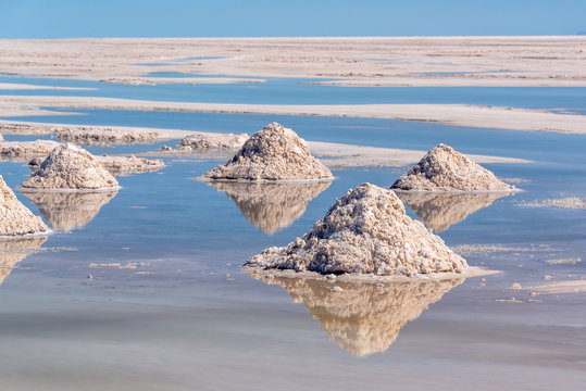 Piles of salt in Salar de Uyuni, Potosi, Bolivia