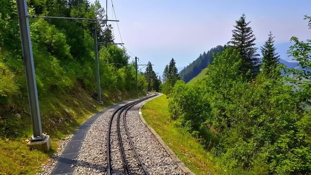 Riding the cogwheel railway to Rochers de Naye, Switzerland