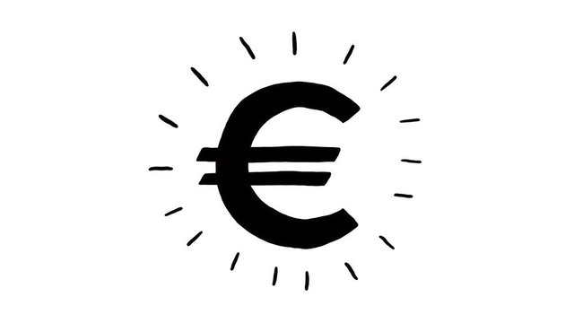 Hand drawn animation of euro currency sign. Currency sign animation