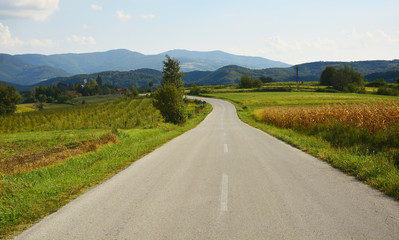 road through the mountainous fields

