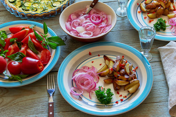 glass of vodka and a snack