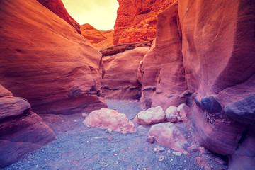 The Red Canyon - Guy Shani. Natural geological formation in the south of the Eilat Mountains. Hikes with dramatic desert scenery