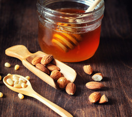 Charlotte with apples and nuts. Preparation of apple baking with nuts and honey. Dessert baked...