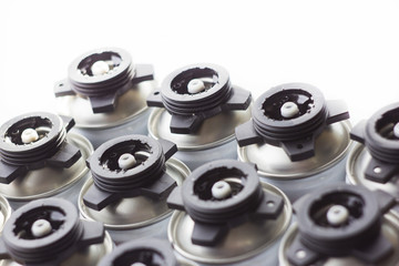 Cylinders assembly construction foam close-up. Blurred front and back background
