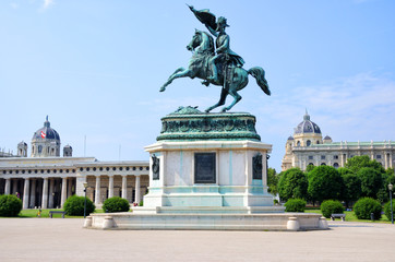 National Library and rider monument in the park in Vienna Austria