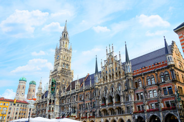 Marienplatz town hall and Frauenkirche in Munich, Germany