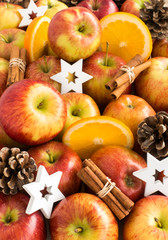 Naklejka na ściany i meble Apples, Oranges, Christmas Stars, Cinnamon Sticks and Pine Cones
