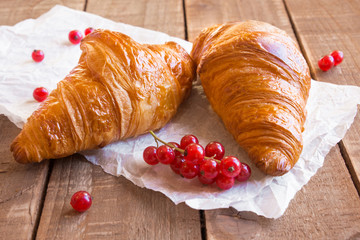 Delicious croissant with fruit for breakfast