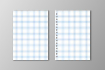Two white square paper sheets on grey background.