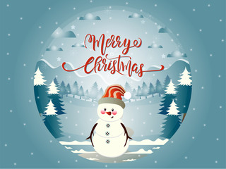 Glass ball with Snowman and Marry Christmas landscape.