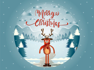 Glass ball with Reindeer and Marry Christmas landscape.