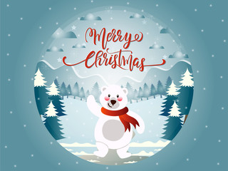 Glass ball with Polar bear and Marry Christmas landscape.