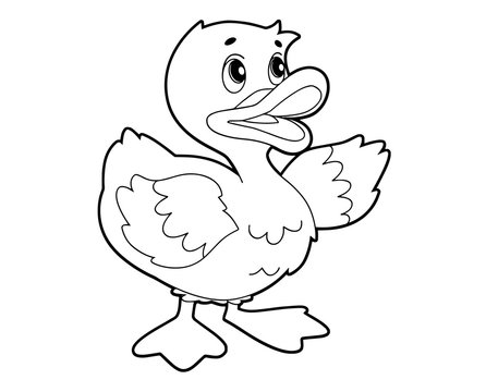 cartoon scene with happy duck on white background - vector coloring page - illustration for children