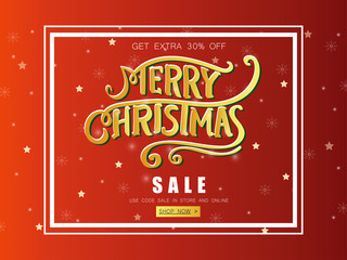 Merry Christmas sale banner with shining stars.