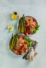salad from gluten-free sorghum great millet , grilled asparagus & tomatoes with tahini sesame pasta...