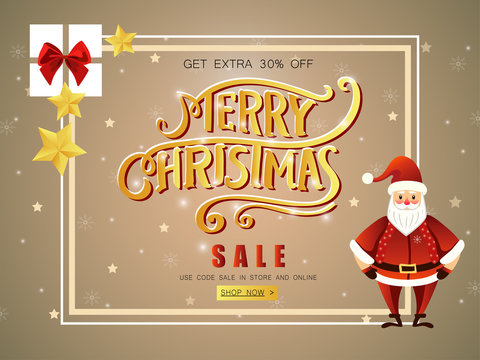 Merry Christmas sale banner with shining stars.