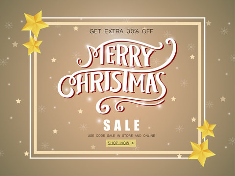 Merry Christmas sale banner with shining stars.