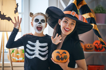 family celebrating Halloween