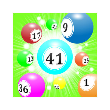 lottery balls with numbers flying towards with speed, bright green background