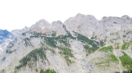 Rock mountain landscape view with blue sky and green tree
