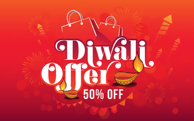 Diwali Festival Sale Offer Background Design Layout Template A4 Size with 50% Discount Tag