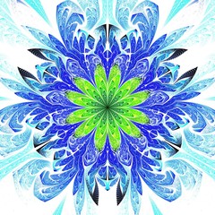 Beautiful Symmetrical fractal Blue mandala, flower or butterfly, digital artwork for creative graphic design