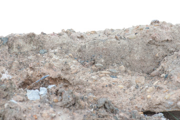 pile Soil or dirt with old cement from contruction road isolated on white background
