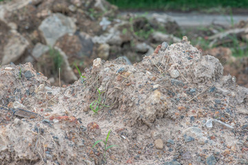 pile Soil or dirt with old cement from contruction road isolated on white background