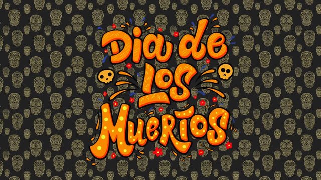 Dia de los muertos. Animated Card with background from mexican sugar skulls
