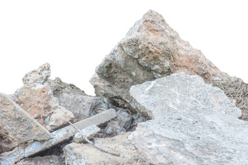 pile Soil or dirt with old cement from contruction road isolated on white background