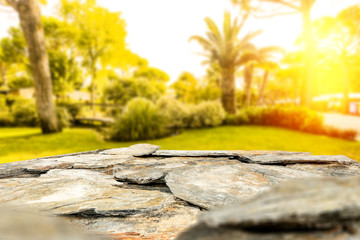 stone table and sunset