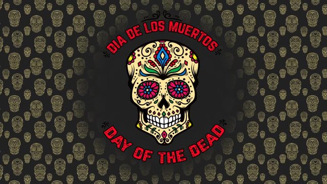 Day of the dead. Animated Card with background from mexican sugar skulls