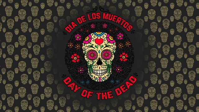 Day of the dead. Animated Card with background from mexican sugar skulls