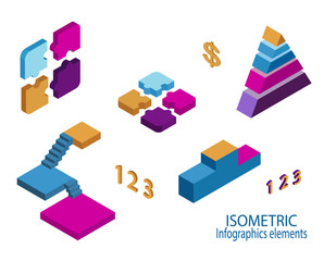 Isometric business concept elements vector set.