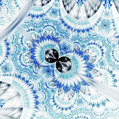 Beautiful Symmetrical fractal Blue flower or butterfly, digital artwork for creative graphic design