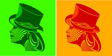 Girl in the cylinder logo vector color illustrations