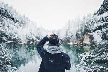 Rear view of man looking at view