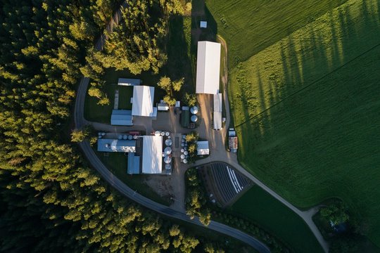 Aerial View Of Bio Gas Plant In The Field