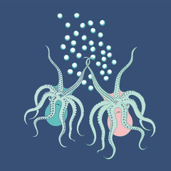 Two octopus holding hands vector design on white background, perfect for greeting cards, scrapbooking, textile and gift wrapping paper