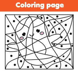 Coloring page with Halloween ghost. Color by dots printable activity