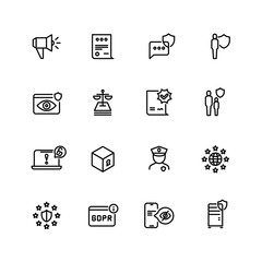 Gdpr line icons. Privacy policy, digital business information safety and new internet standards vector symbols. Illustration of confidential and safety web protection