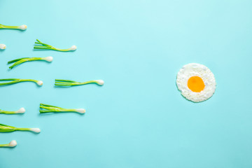 fried egg and scallions, fertilization