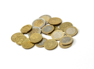 Euro coins isolated on white.
