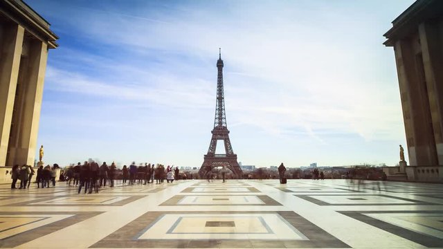 Beautiful 4K UHD timelapse of the Trocadero square in Paris, France