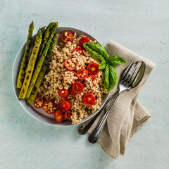 salad from gluten-free sorghum great millet , grilled asparagus & tomatoes with tahini sesame pasta...