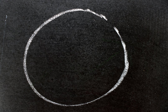 White color chalk hand drawing as circle shape on black board background